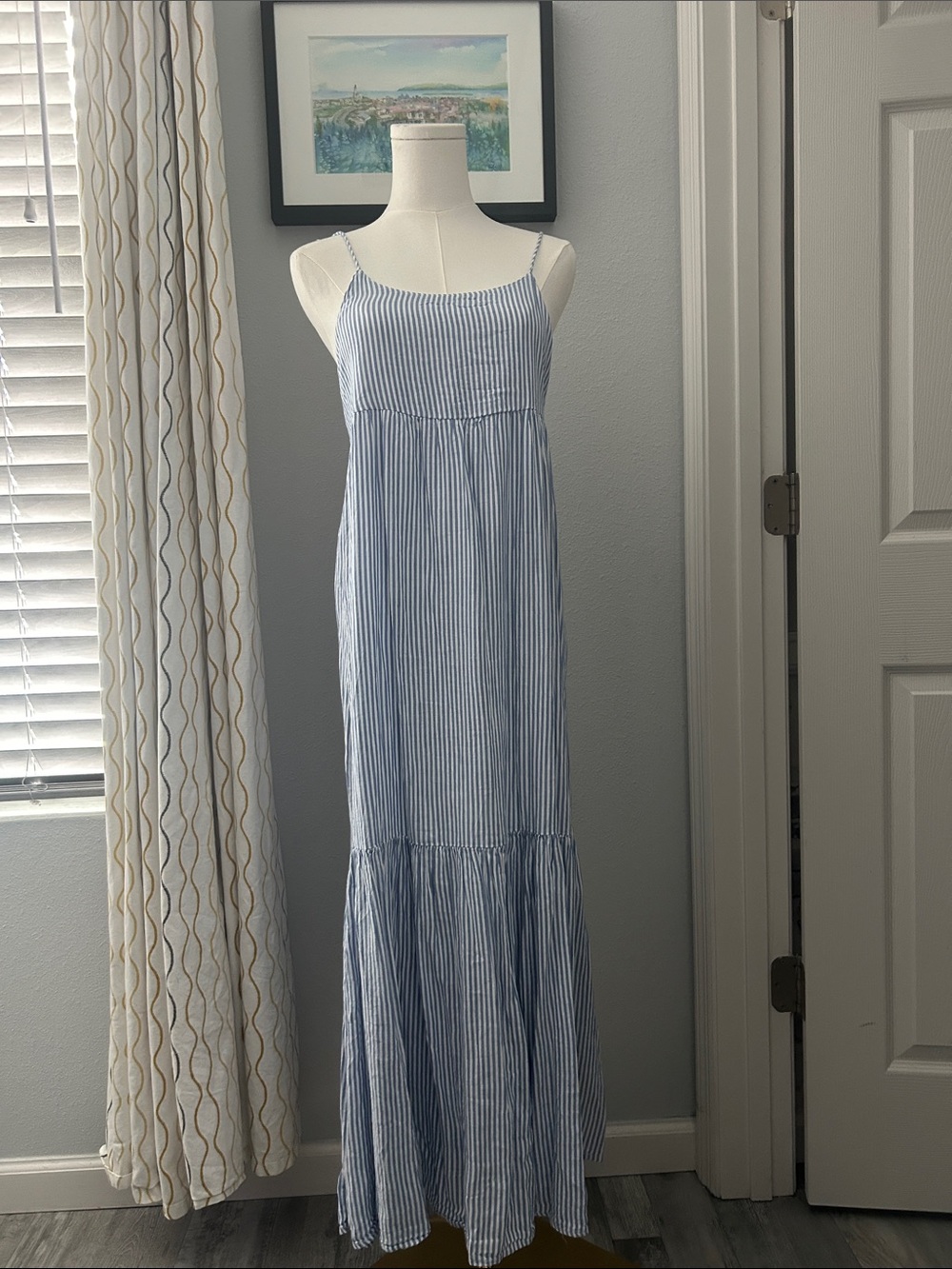 Abbeline Blue and White Striped Maxi Dress
